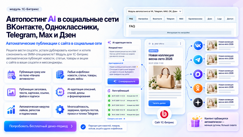 Автопостинг в социальные сети из Битрикс